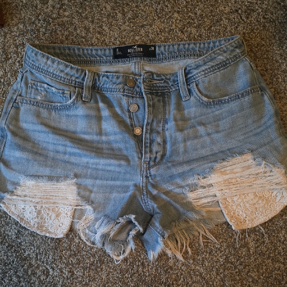 Hollister Women's Light Blue Distressed Jean Shorts